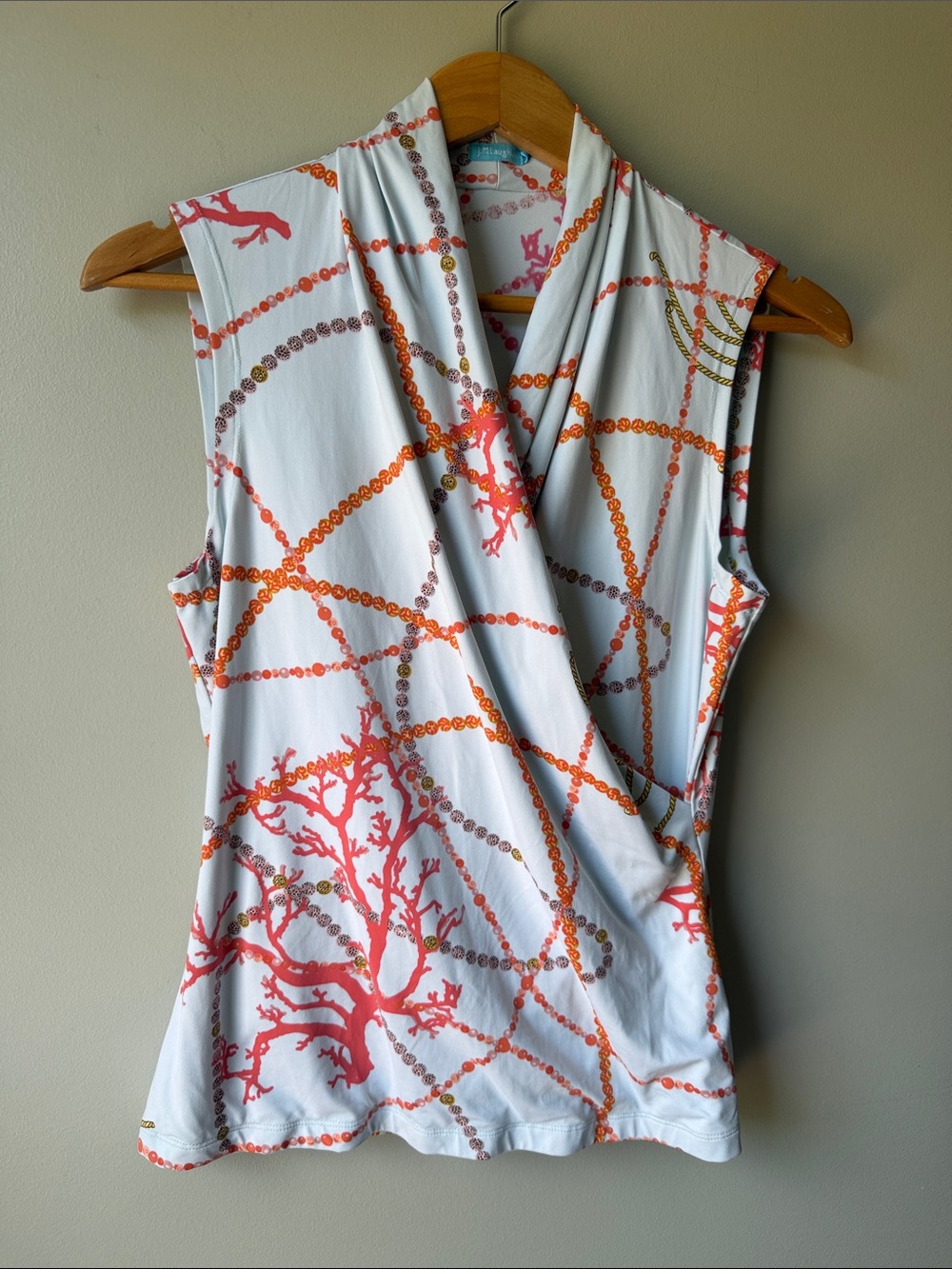 J. McLaughlin light blue Tank with Coral & Orange Chain Motif size M - Picture 2 of 6